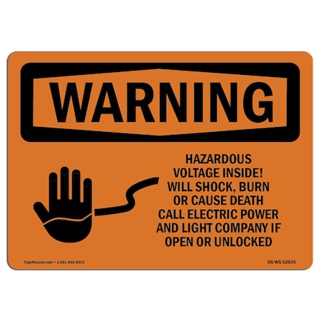 Signmission OSHA Warning Sign, 7" Height, 10" Wide, Aluminum, Hazardous Voltage Will Shock Burn Death, Landscape OS-WS-A-710-L-12635